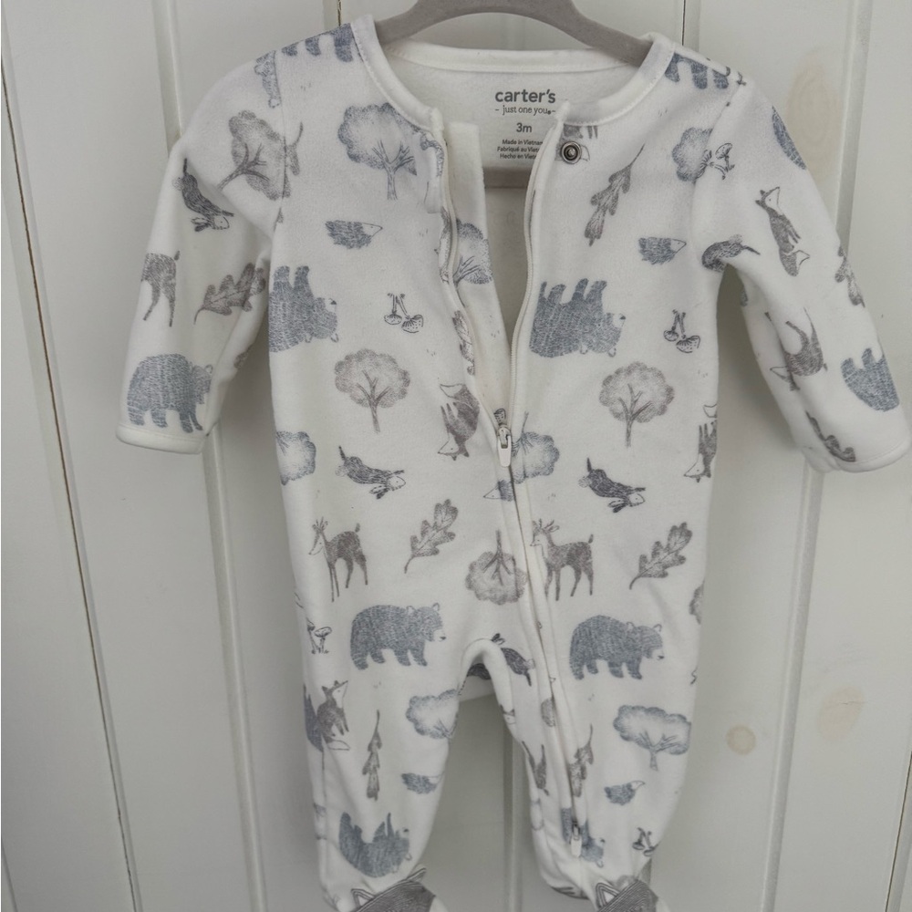 Carter's White and Gray Forest Animal Print Footie